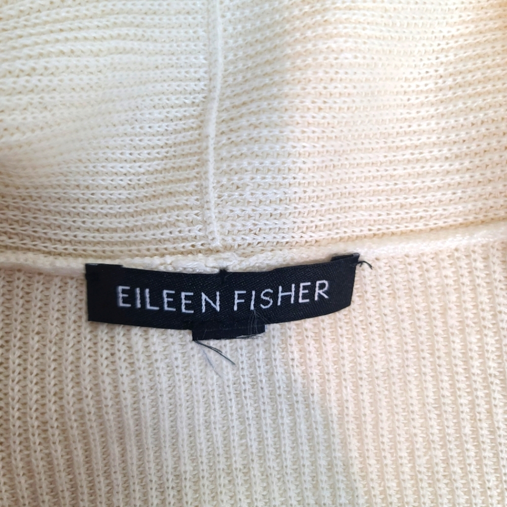 EILEEN FISHER Open Front Long Line Neutral Minimalist Cardigan - Picture 4 of 8